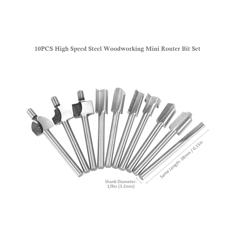 Набор фрез для дерева и пластика 10 шт. 1/8 дюйма | Инструменты
