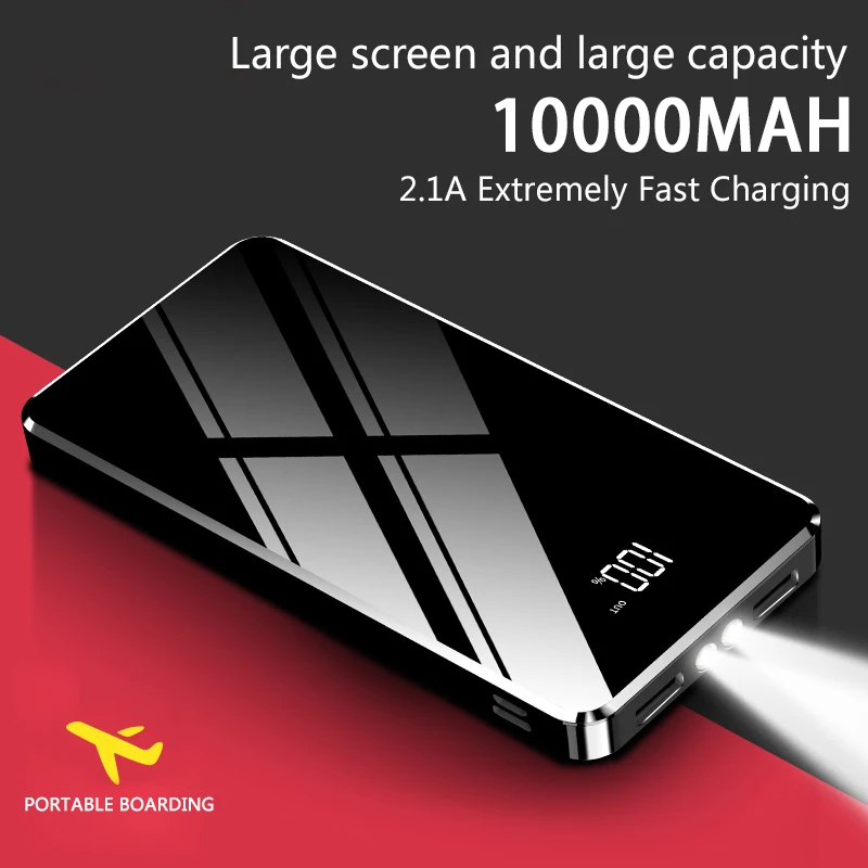 Внешний аккумулятор NOHON на 10000 мА · ч с 2 USB-портами и светодиодсветодиодный лампой