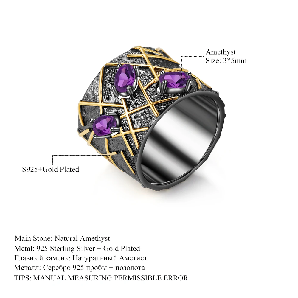 

GEM'S BALLET Real 925 Sterling Silver Original Handmade Round Rings Natural Amethyst Gemstones Ring for Women Engagement Jewelry