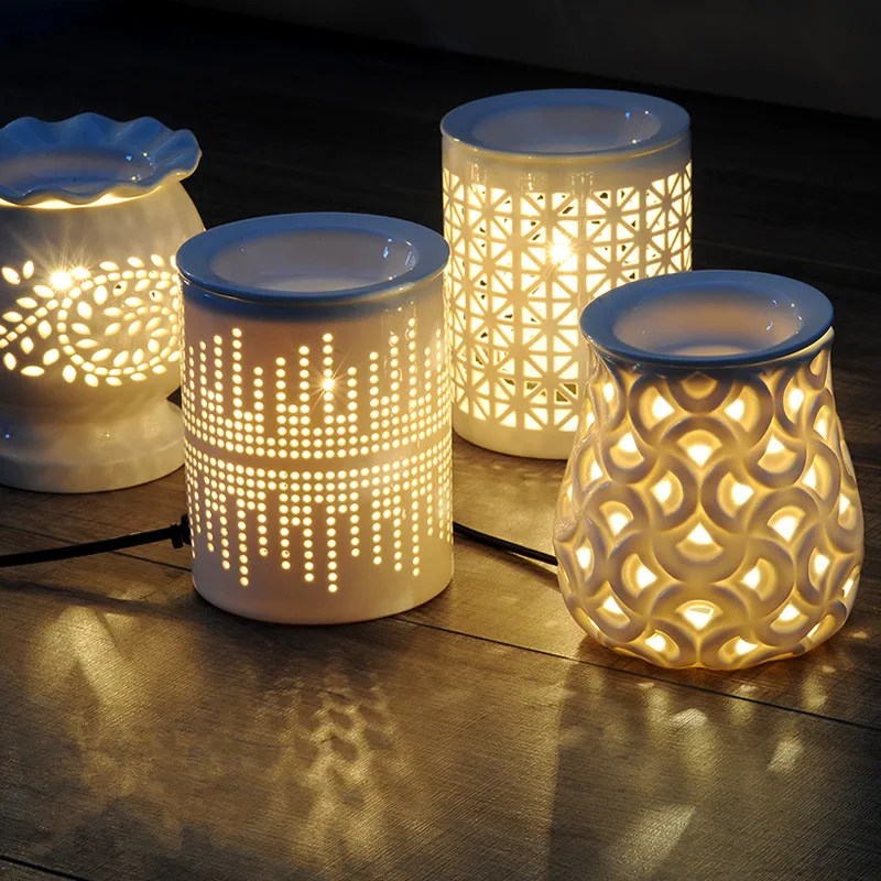 Белая полая электрическая керамическая масляная горелка ароматическая лампа