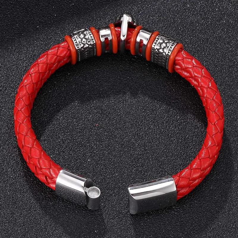 Red Genuine Leather Bracelet &amp Bangle Buddha Head Accessories Stainless Steel for Blessing Men Lucky Jewelry PD0103 | Украшения и