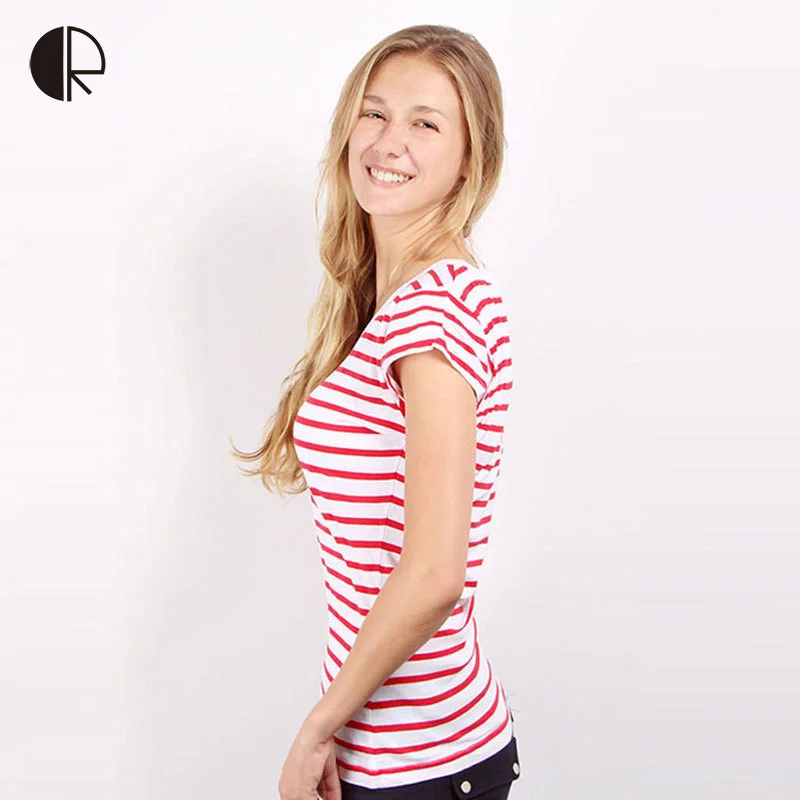 Women Brand T Shirt Ladies O-neck striped Cute Cartoon Print short Sleeve Slim Cotton Tops Tees Plus Size WT700 | Женская одежда