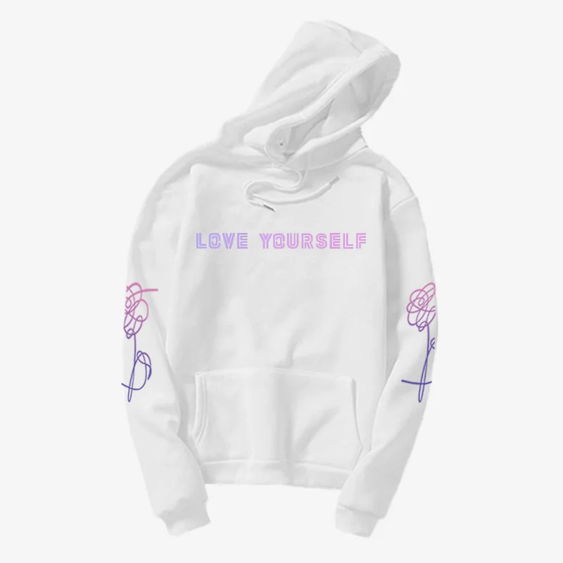 white 2 Kpop Love Yourself Толстовка "Love Yourself вышитая Толстовка | толстовка унисекс с капюшоном и радужным капюшоном - Цвет: white 2