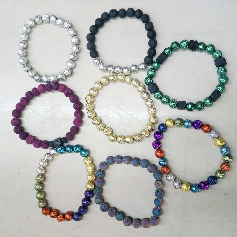 Золотой вулканический камень 7 Чакра браслет мужской черный Лава Исцеление