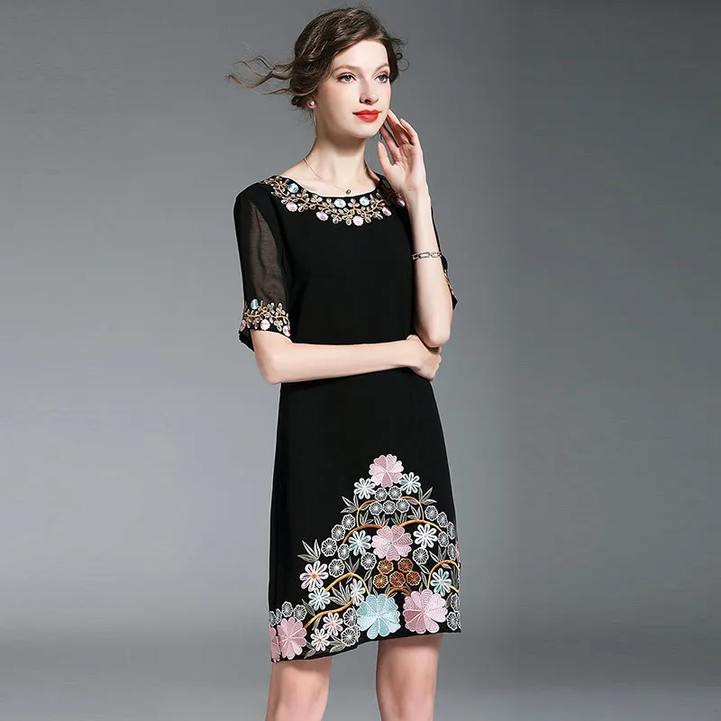 Женское короткое платье с цветочной вышивкой Willstage черное винтажное мини-платье