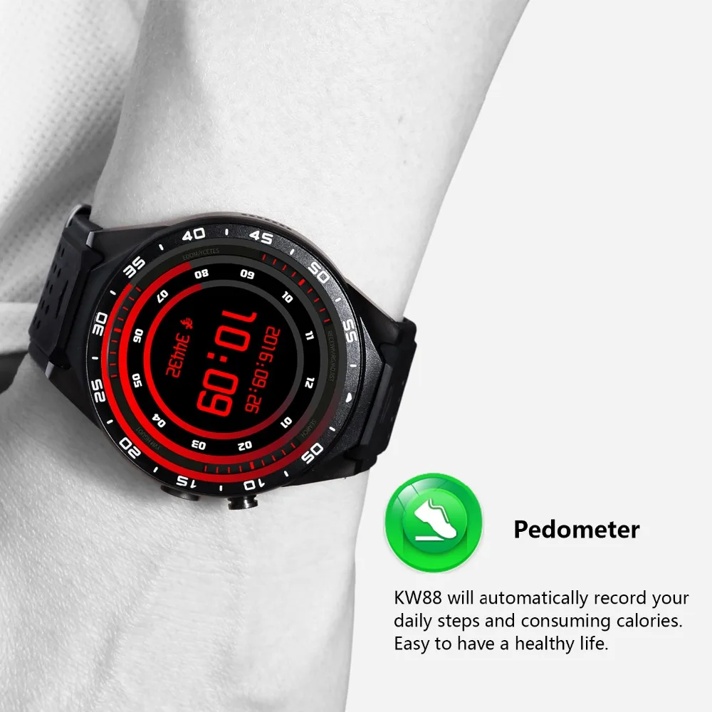 KW88 Смарт Часы Android MTK6580 Quad Core 1.3 ГГЦ 5.1 3 Г SmartWatch 2.0 Мега Пикселей Монитор Сердечного