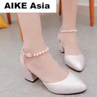 Женские туфли-лодочки с острым носком, модельные туфли на высоком каблуке, свадебные туфли, теннисные туфли с бусинами, #2019, 163