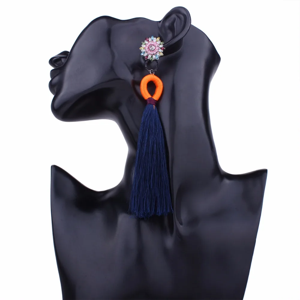GEREIT Bohemian Long Tassel Earrings For Women Girls Colorful Crystal Flower Boho Fringed Drop Indian Jewelry | Украшения и