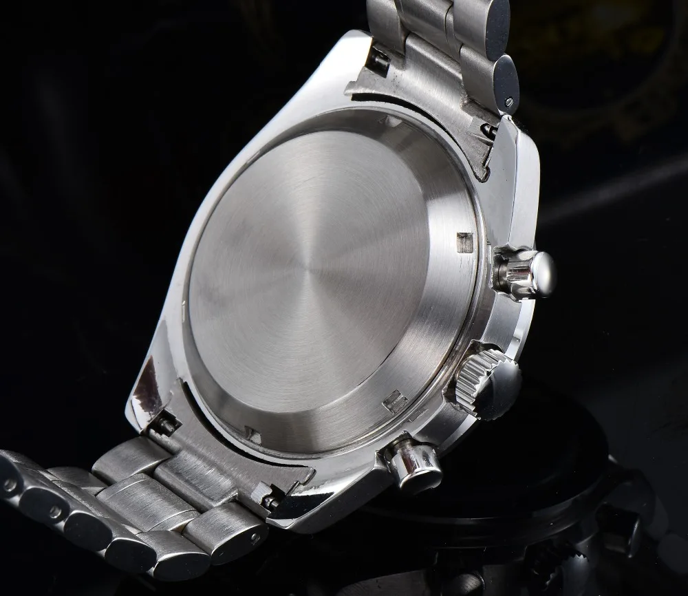 Часы новые японские часы с хронографом 40 мм miyota quartz VK матовый стальной чехол с браслетом полированная задняя часть светящиеся стрелки o5