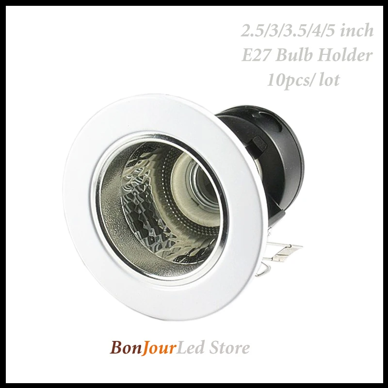 10pcs/lot Free Shipping White Round Recessed Downlight Casing Holder 2.5/3/3.5/4/5inch for E27 Bulb