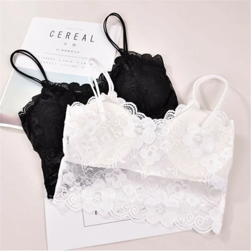 Сексуальный женский черный кружевной бюстгальтер без бретелек вязанный крючком