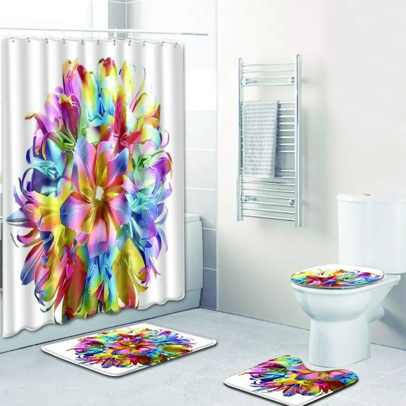4 шт занавески для душа 3D коврик ванной набор Противоскользящий ковер домашнего