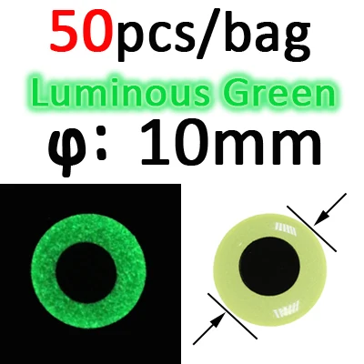 50pcs 10mm Green ICERIO 50 шт. светящиеся 3D эпоксидные рыбные глаза для завязывания мух стример приманка джиг приманка изготовление материала - Цвет: 50pcs 10mm Green