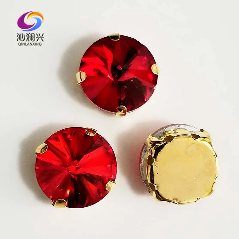 Красная круглая Золотая нижняя часть стеклянный кристалл AAA пришивные стразы с