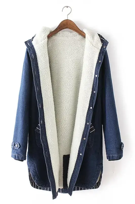 

new warm Winter Casual denim Windbreaker jacket long ladies fashion high quality Denim jacket Female models thick