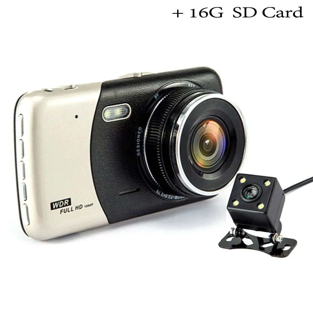 16G Card 4 дюймов ips экран Full HD 170 градусов угол обзора автомобиля dvr мониторы 1080 P спереди+ сзади видео парковка устройства чрезвычайно широкий вид - Название цвета: 16G Card