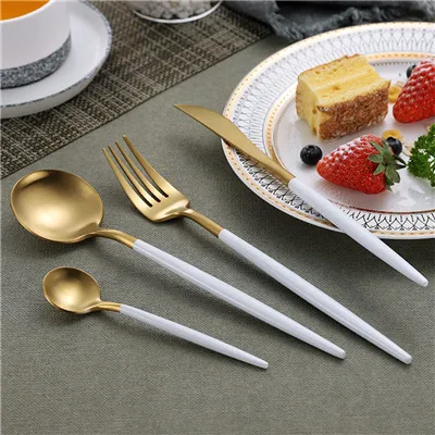 4PCS White - gold Высококачественный набор посуды из нержавеющей стали 304 в западном стиле, Высококачественная вилка, нож, десертная посуда, кухонная посуда - Цвет: 4PCS White - gold