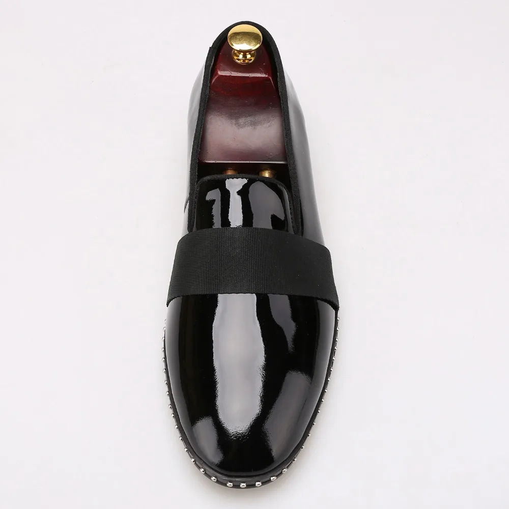 Мужские лоферы ручной работы из лакированной кожи с черной перепонкой модные