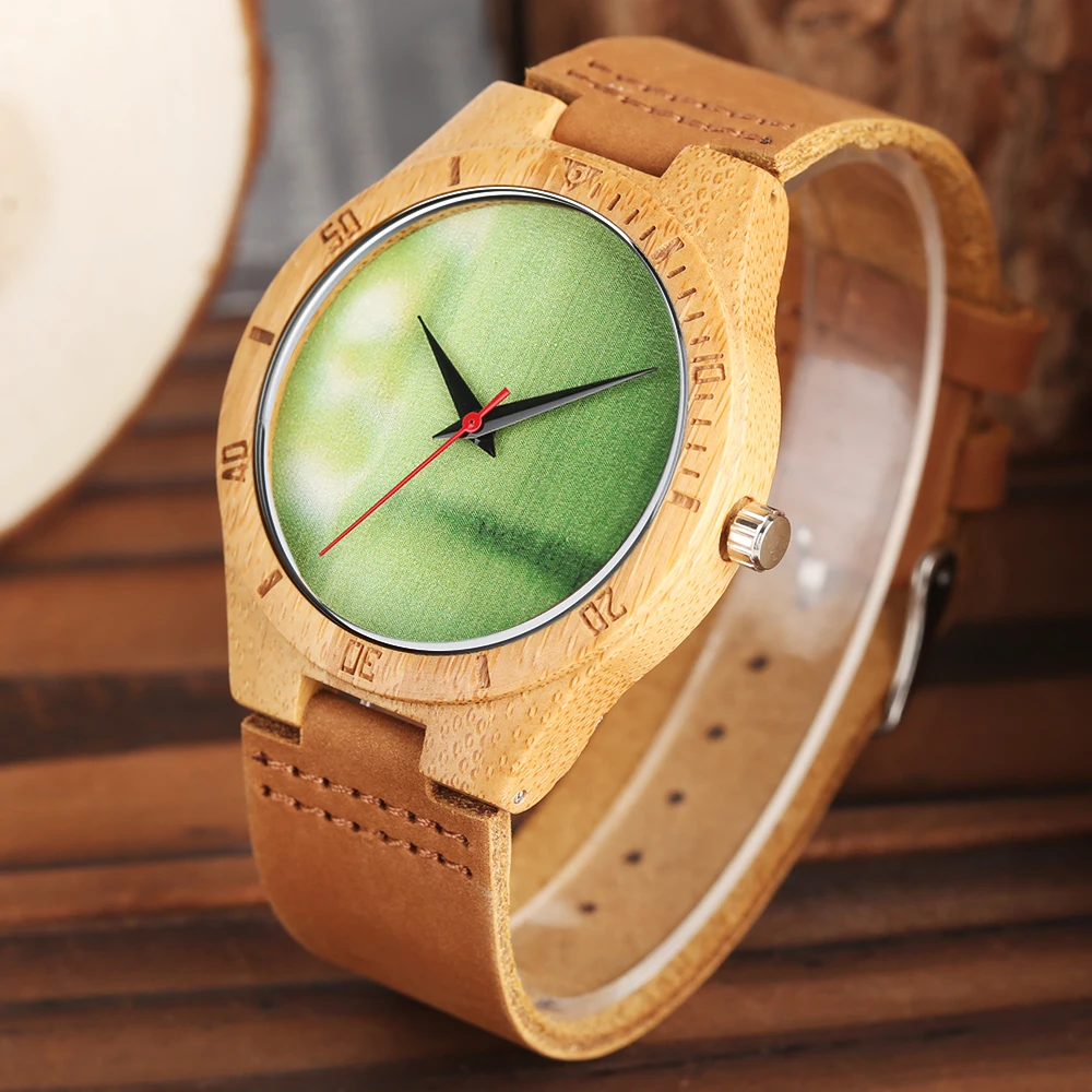 Повседневные мужские часы из натурального бамбукового дерева минималистичные