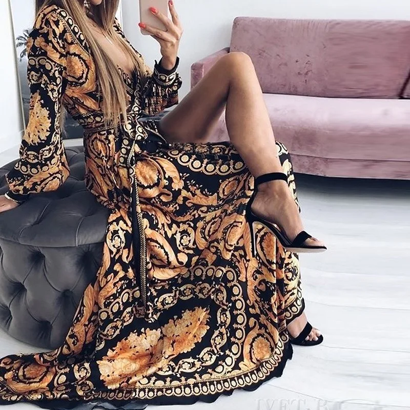 Специальное сексуальное платье с глубоким v-образным вырезом и принтом вечернее