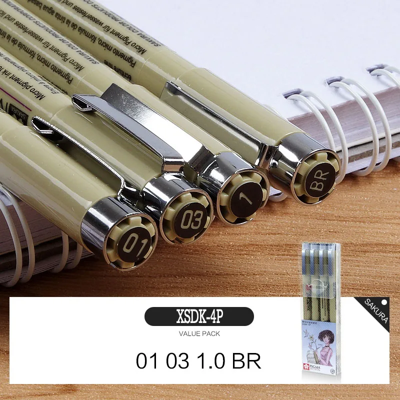 Sakura 13 различных размеров Pigma Micron набор игл ручка XSDK черный маркер кисть карандаш Карандаш для эскиза Рисование дизайн Манга комикс - Цвет: 4P