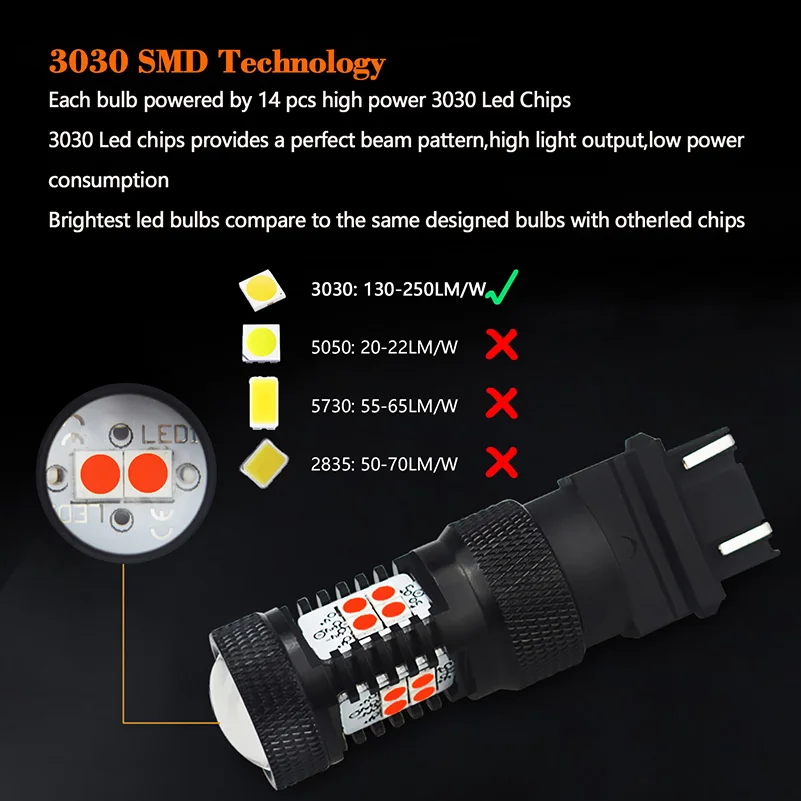 T25 3157 3156 P27/7W светодиодный светильник 3030 SMD с проектором для Автомобильные дневные