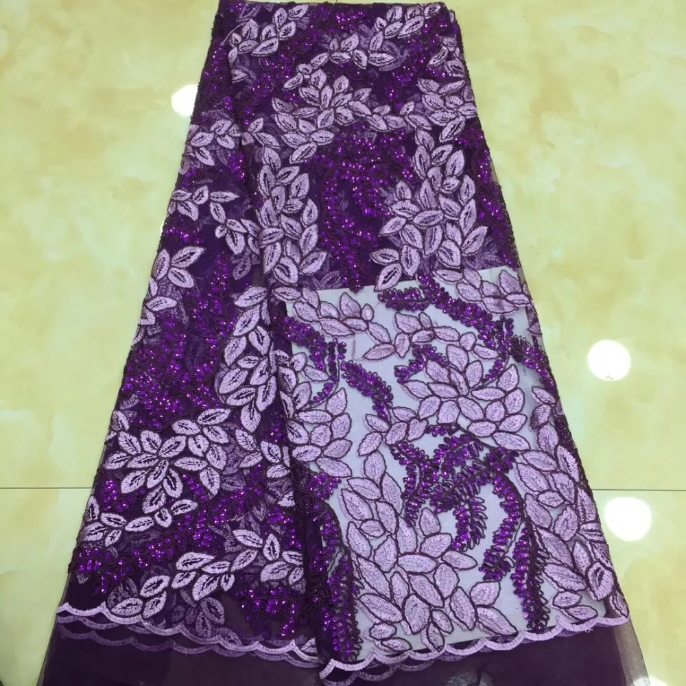 

Sequins Embroidery African High Quality Net French embroidered Guipure tulle mesh Lace Fabric For party dress 5 yard ML7839