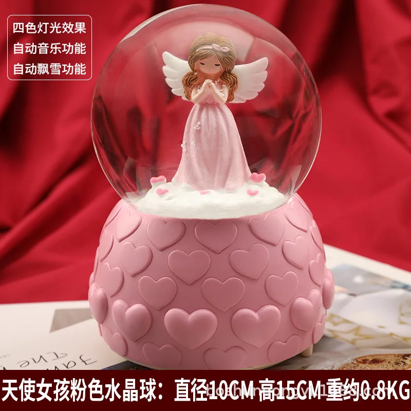 5H099B pink angel L Ангел, снежный светильник, музыкальная шкатулка, снежный шар, украшение дома, аксессуары из штормового стекла, миниатюрные подарки на Рождество, день рождения - Цвет: 5H099B pink angel L
