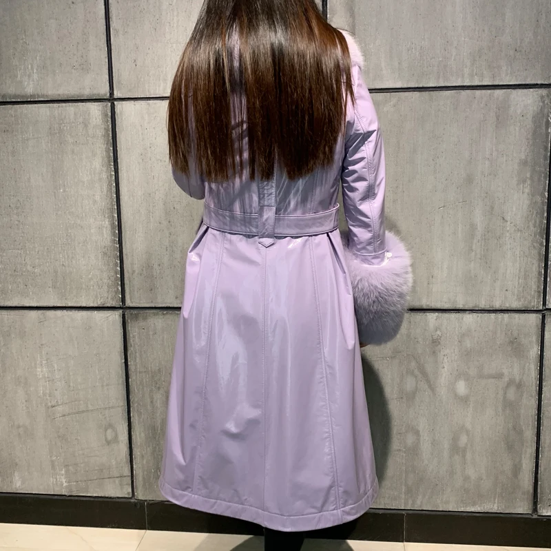 ladies leaher coat long women genuine leather windbreak