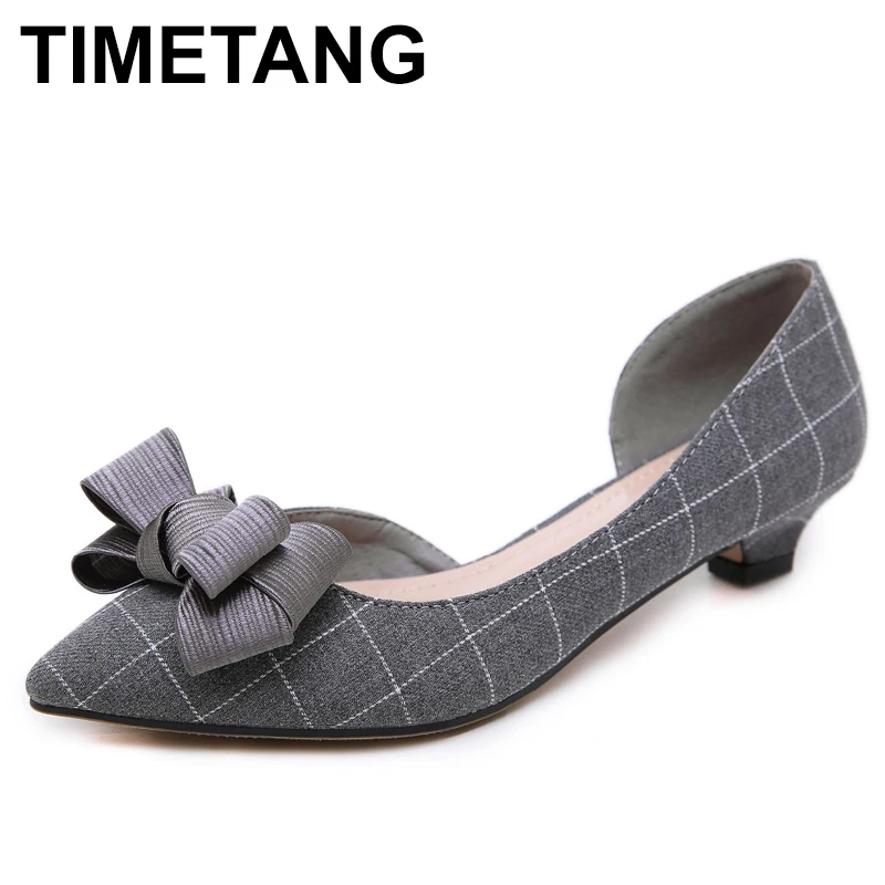 

TIMETANG2019 Осенняя Женская обувь в ретро-стиле Обувь на низком каблуке модные женские туфли-лодочки на высоком каблуке с острым носом туфли-с бо...