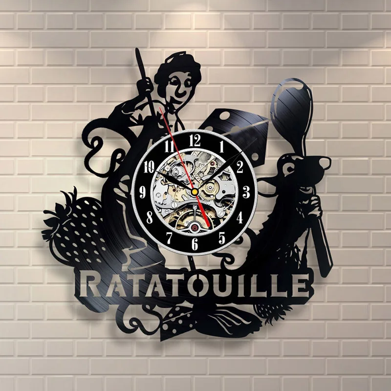 Ratatouille Cartoon Vinyl Record Wall Clock Kids Room Decoration Vintage Vinyl LED Clocks with 7 Backlight Wall Watch Home Decor - Цвет: NoLED