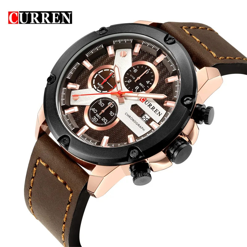 rose gold brown CURREN 8308 Мода кварцевые часы Для мужчин часы лучший бренд класса люкс мужской часы Бизнес Для мужчин s наручные часы Hodinky Relogio Masculino - Цвет: rose gold brown
