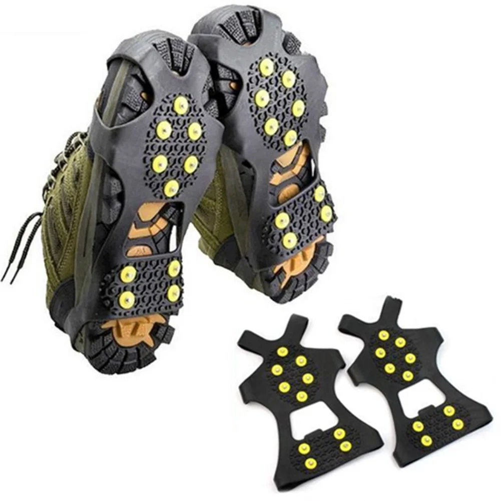 Crampones antideslizantes para zapatos, pinzas de hielo para nieve, escalada, crampones, 1 par, S/M/L, 10 tacos