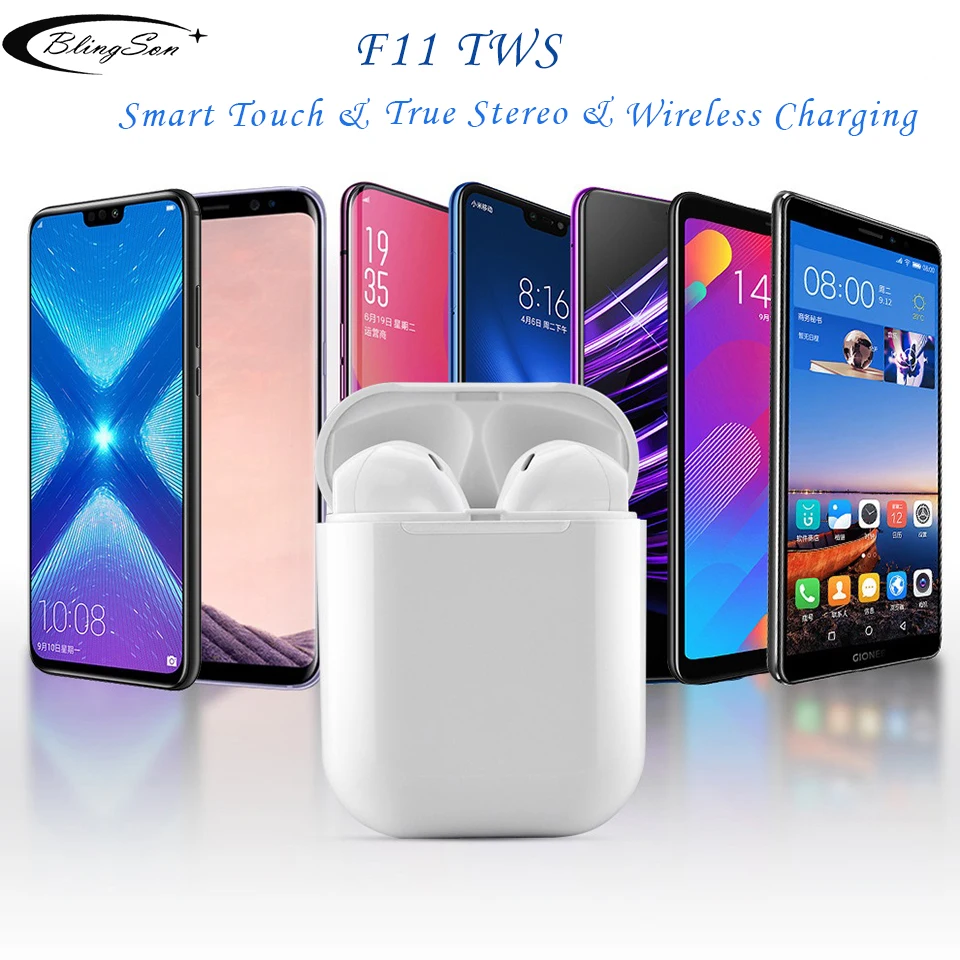 Умные мини TWS F11 Touch беспроводные Bluetooth наушники стерео водонепроницаемые