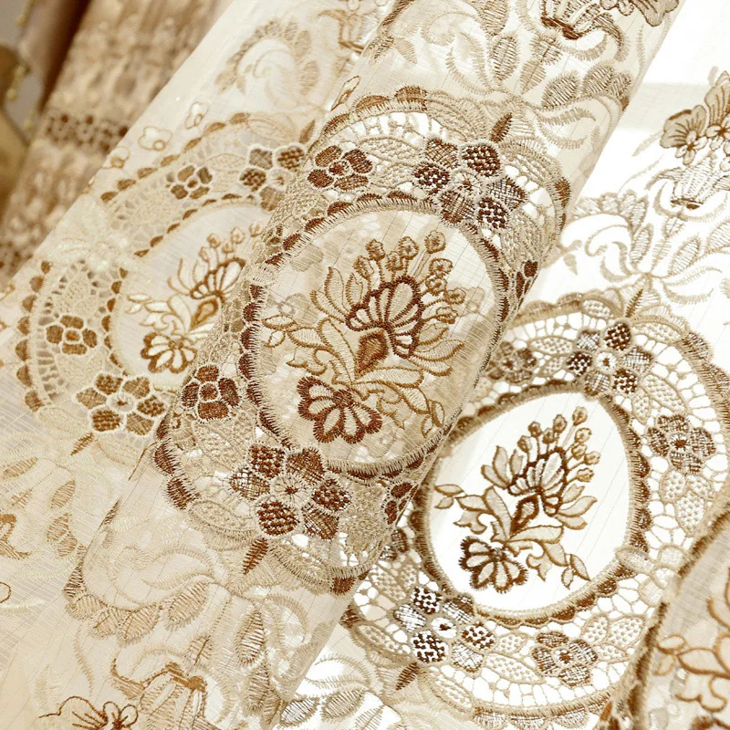 Роскошные вышитые оконные шторы для гостиной спальни отеля цвета хаки ткань