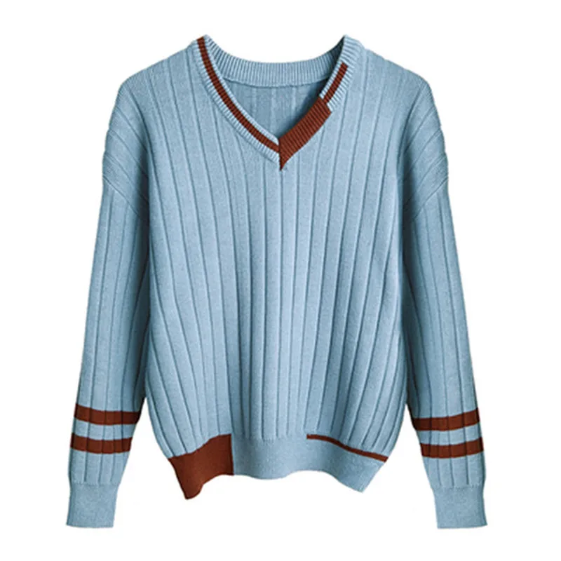 

hand made wool polyester blend thick knit women vintage Vneck loose short pullover sweater solid color S-2XL