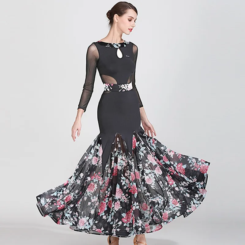 Платье для бальных танцев красное платье фламенко с принтом|Бальные танцы| |