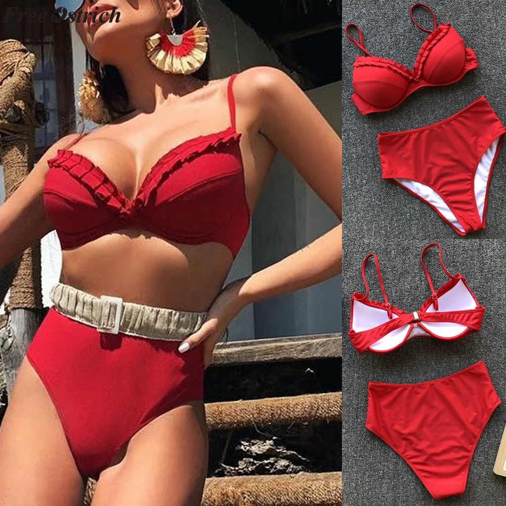 Бесплатная страуса 2019 Новый сексуальный женский гофрированный Сплит комфортное