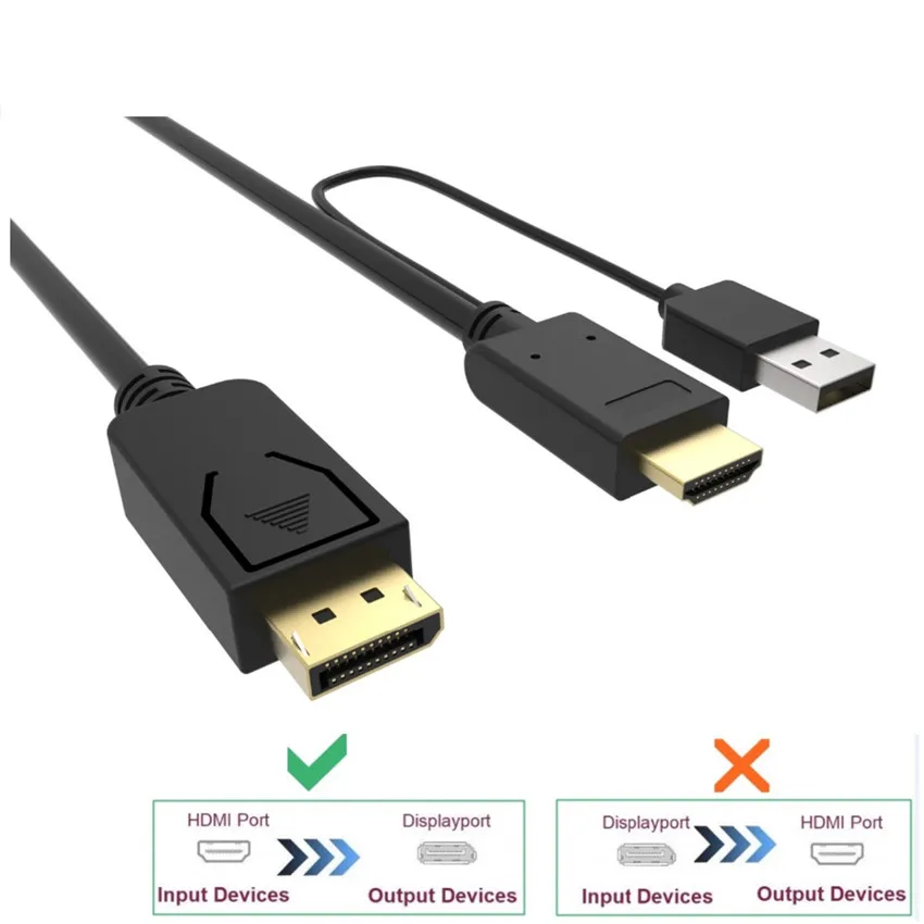 Кабель Hdmi к Displayport с адаптером питания usb конвертер К DP папа мужчине 2 м для