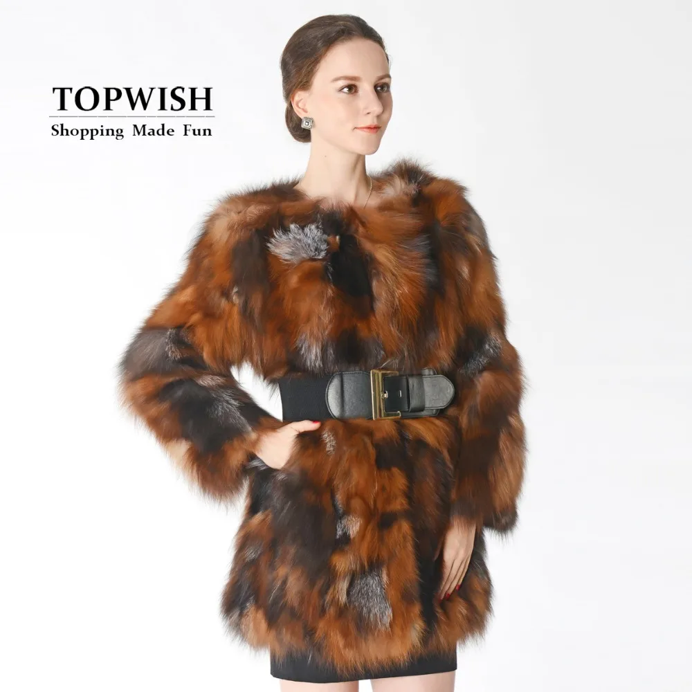 Теплое длинное пальто из натурального Лисьего меха со стразами Женская фабрика