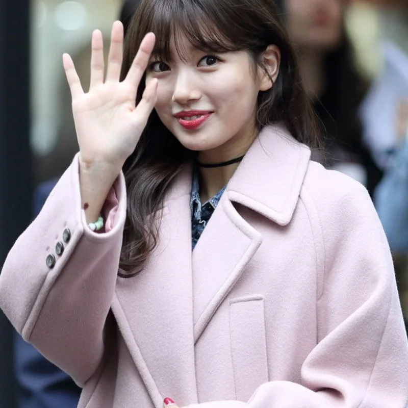 Зимняя Новая женская шерстяная куртка с отложным воротником длинное одноцветное