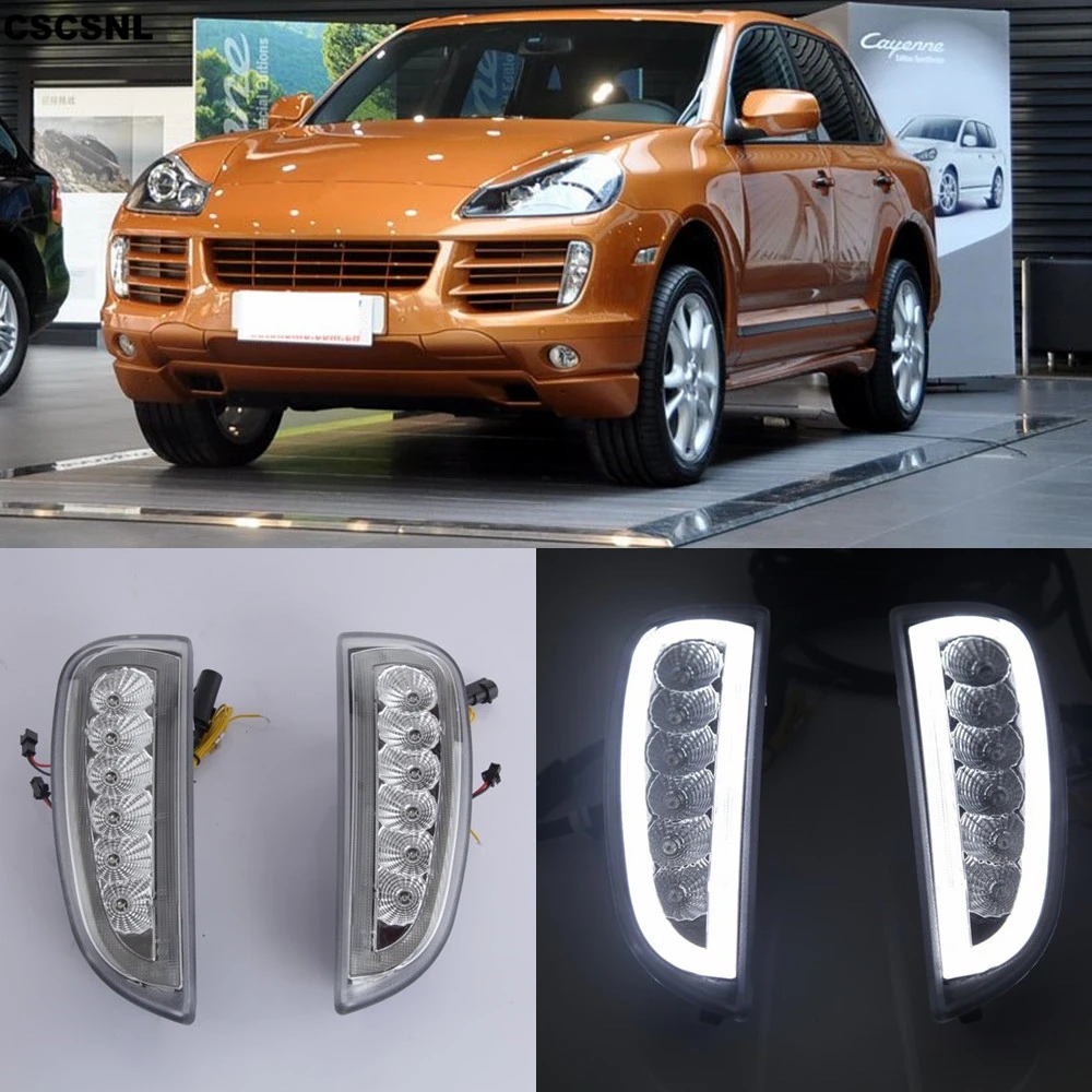 1 пара дневные ходовые огни для Porsche Cayenne я 957 9PA 2006 2007 2008 2009 2010 светодиодный поворотники положение светильник дневного светильник противотуманная фара