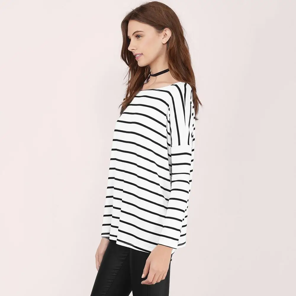 t shirt women 2017 stripe casual tops loose t-shirt long-sleeve HARAJUKU woman Women's Clothing | Женская одежда