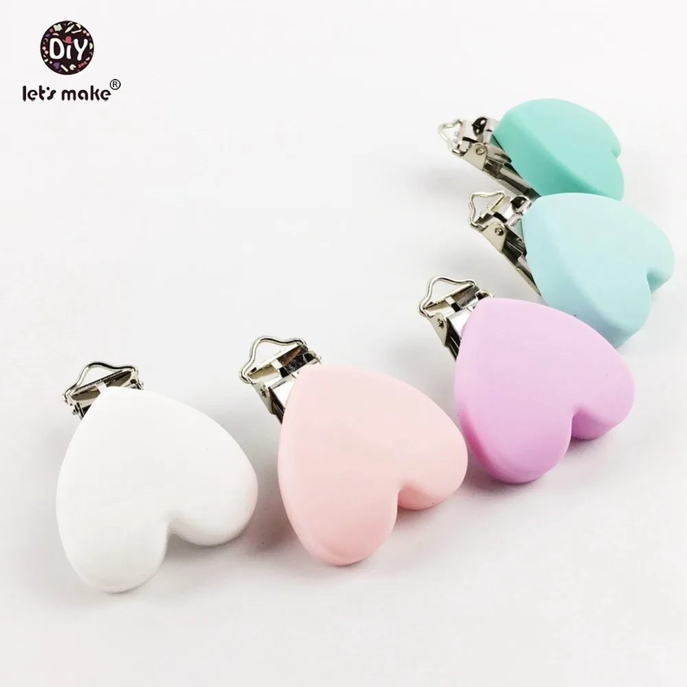 Let's make-Clips de silicona para chupete, mordedor de silicona con forma de coraz&oacute;n, regalo, manualidades, 10 unidades-4