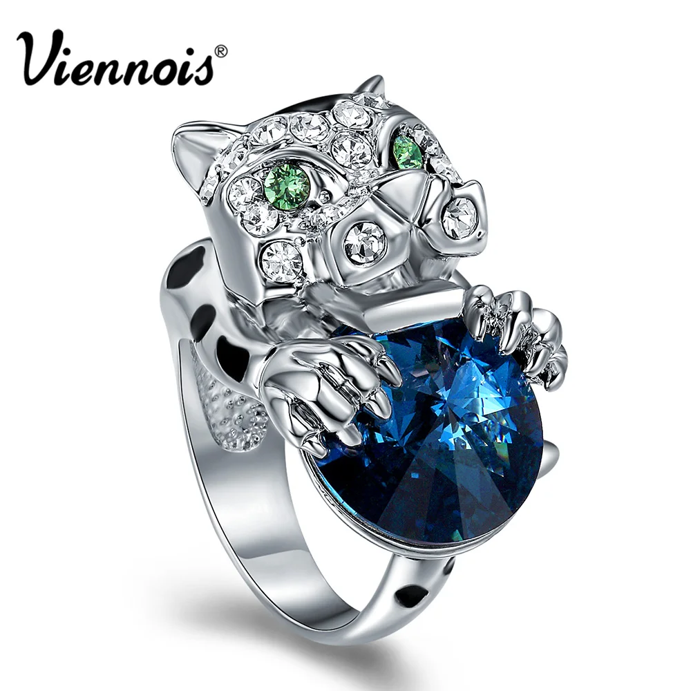Viennois Роскошные леопардовые размеры кольца для женщин синие Кристальные Стразы