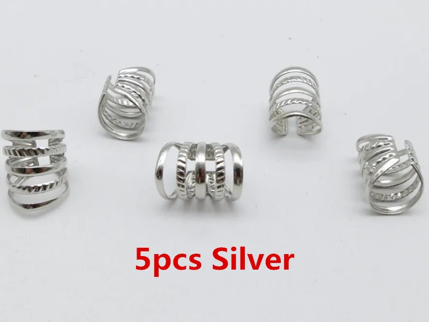 5pcs Silver 5 шт-10 шт Золото/Серебро регулируемые волосы ужас косы дредлок бусины манжеты зажимы для волос аксессуары - Цвет: 5pcs Silver