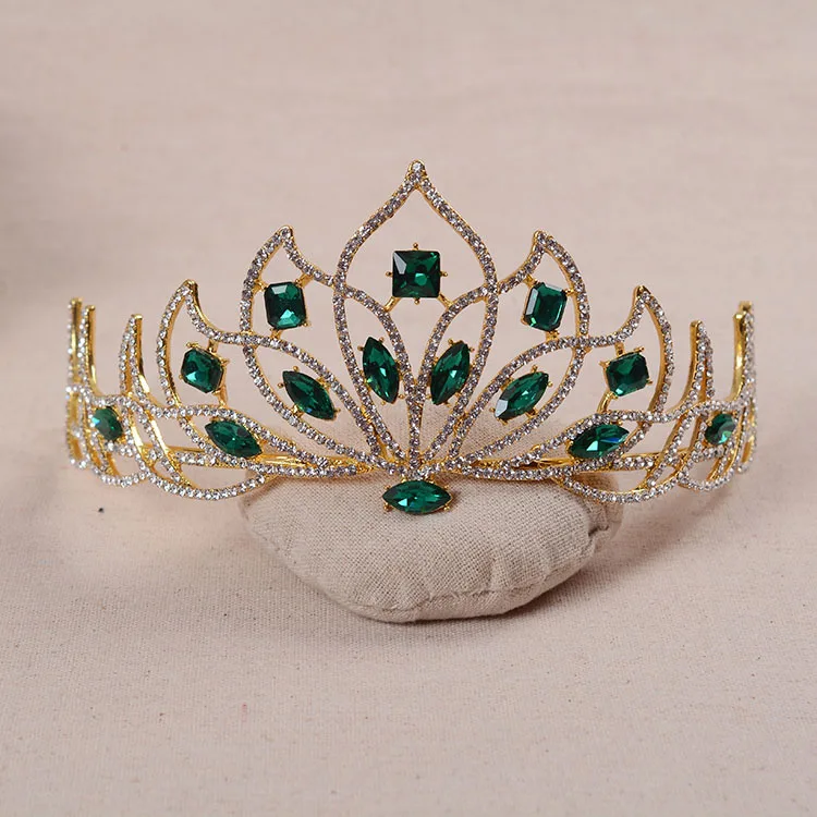 Bridal Tiara Red Crystal Bride Diadem Green Rhinestone Crown Women Wedding Headbands Hair Accessories