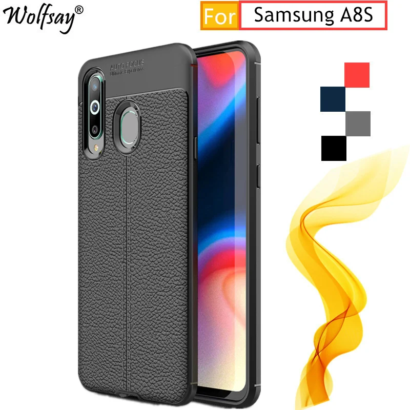 Чехол для Samsung Galaxy A8S прочный корпус в стиле личи бампер силиконовый чехол A8s |