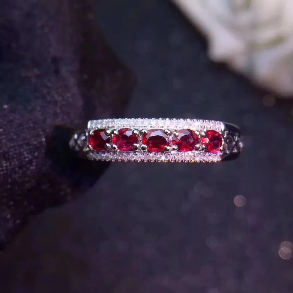 Fashion grace array Natural red ruby gem Ring S925 Silver gemstone Women girl wedding gift fine Jewelry | Украшения и аксессуары