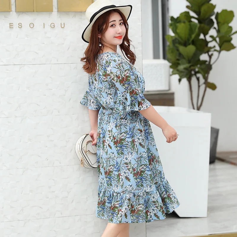 Женское шифоновое платье с цветочным принтом повседневное пляжное большого